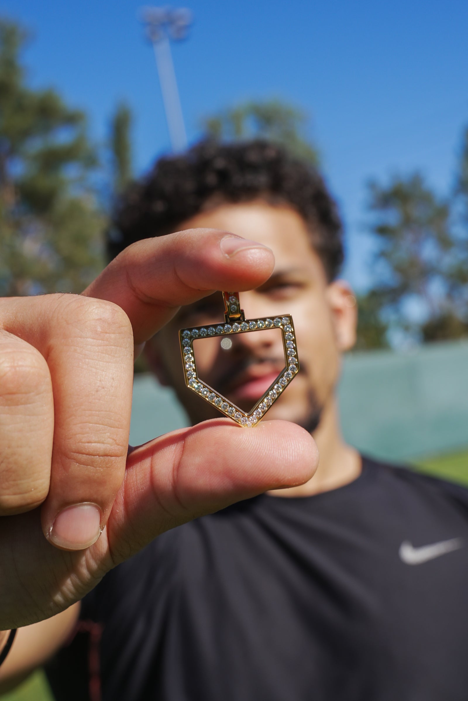 ICED Home Plate Pendant with Moissanite Diamonds