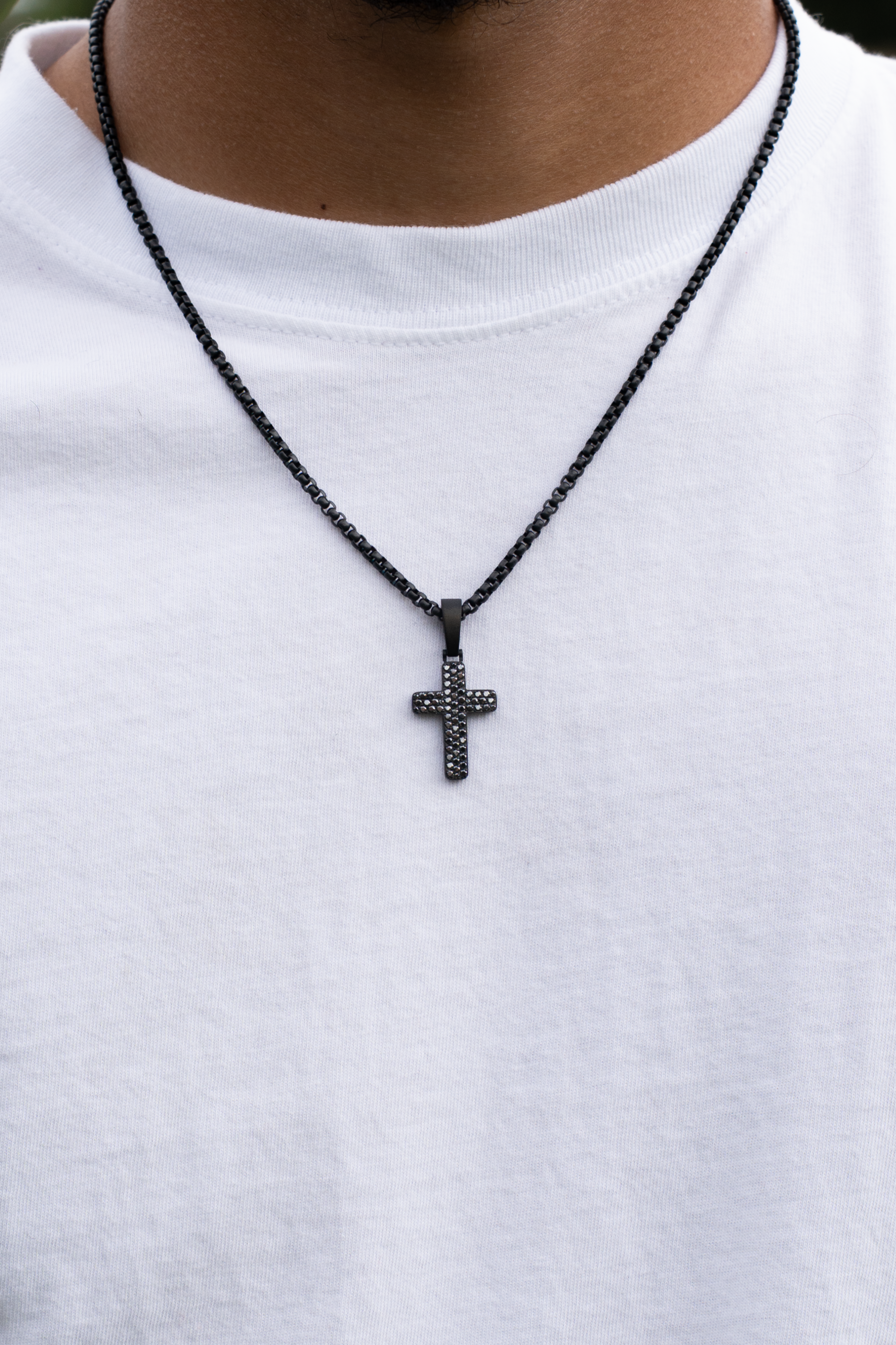 ICED Cross with Black Moissanites (Matte Black)