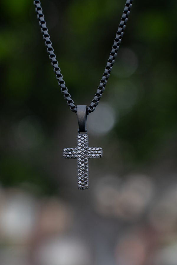 ICED Cross with Black Moissanites (Matte Black)