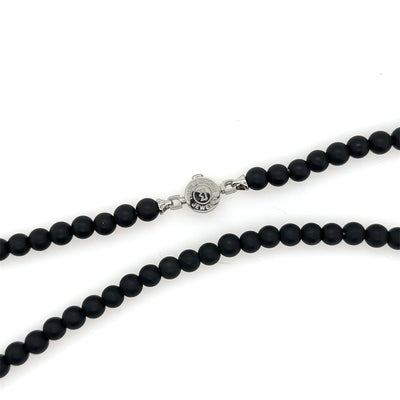 Matte Black Onyx Beaded Necklace 6mm (Silver)